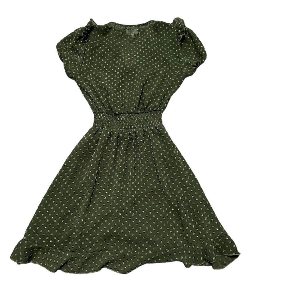 HONEY & ROSIE Sage Green Spotted Short Sleeve Ruffle Dress Size XS - Picture 2 of 9